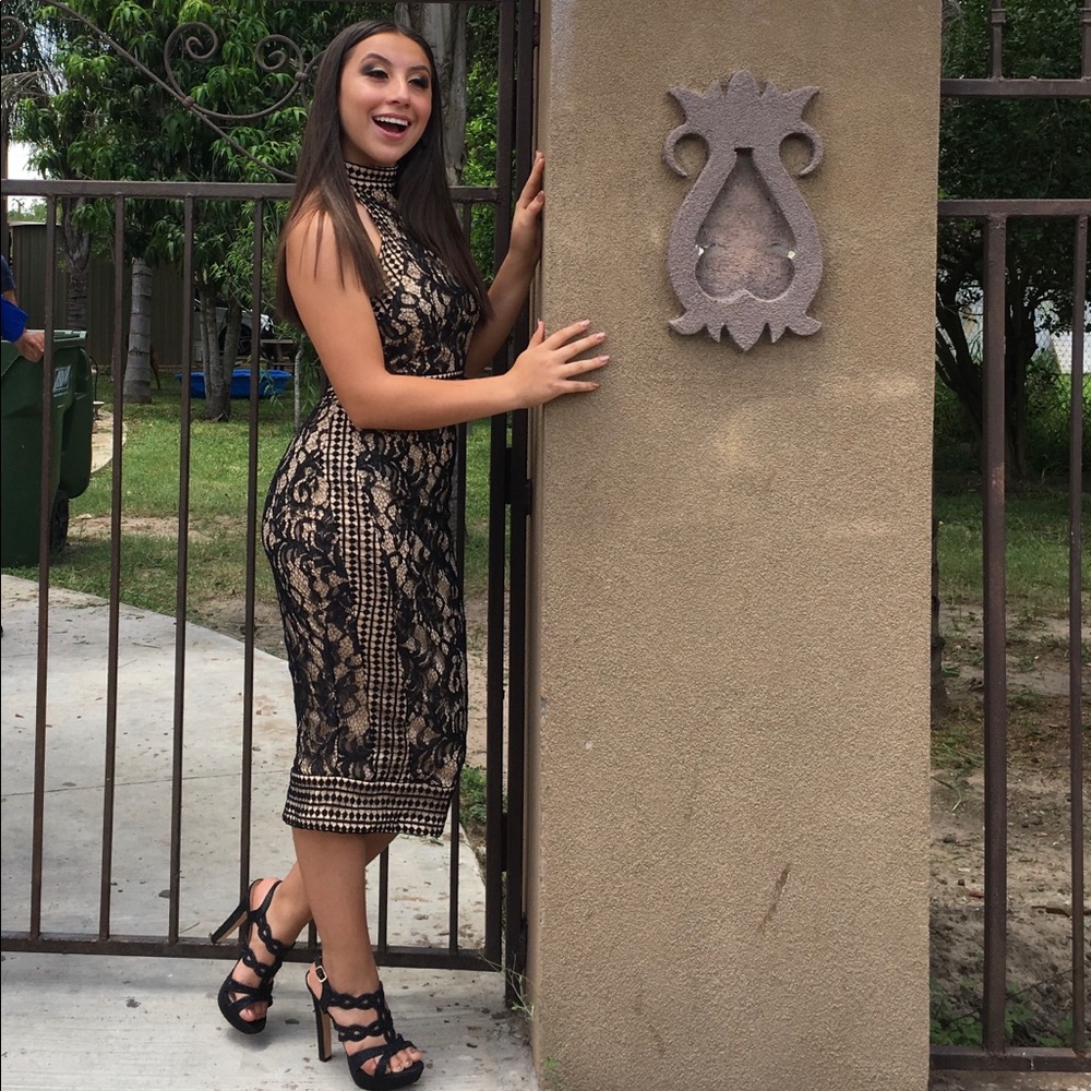 Nude With Black Design Body Fit Dress